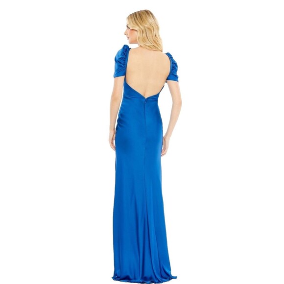 New MAC DUGGAL 68332 (8) Sapphire Blue Satin Puff Sleeve Open Back Formal Dress - Picture 15 of 15